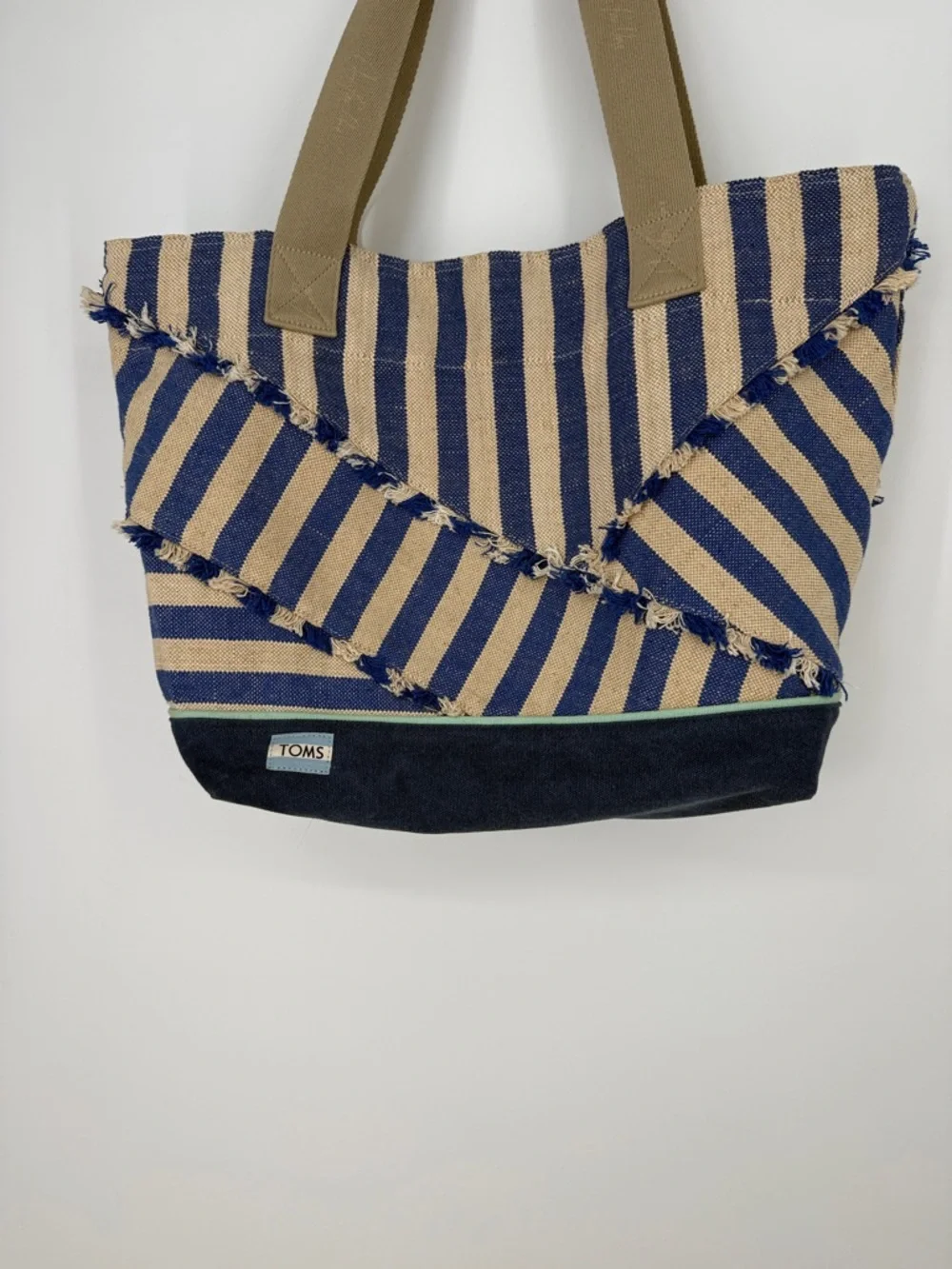TOMS Blue and Beige Striped “Lakeside” Canvas Tote Bag